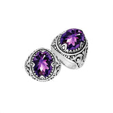 Sterling Silver Amethyst Quartz Oval Balinese Ring Handcrafted In Indonesia